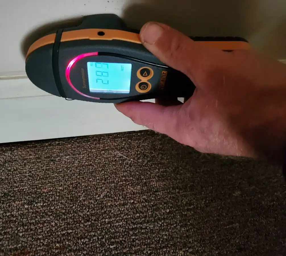 Moisture detection at baseboard during Burst Pipe Cleanup in Clearfield